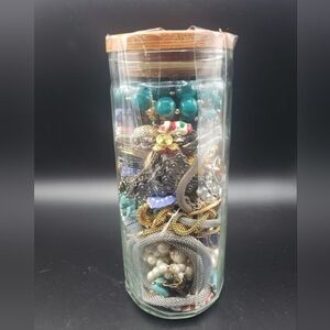 Vintage Jewelry Jar with wearable jewelry